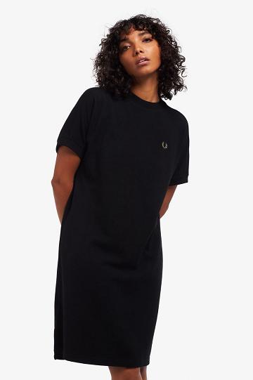 Dámské Šaty Fred Perry Boxy Piqué T-Shirt Černé | CZ 1177OKIR